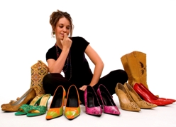 Young pretty lady trys to decide what shoes to wear, decisions